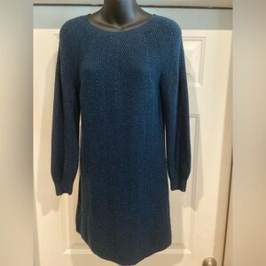 Loft~Steel Blue~Midi Length~Knit Sweater Dress~Scoop Neckline w/Back Tie~Size S